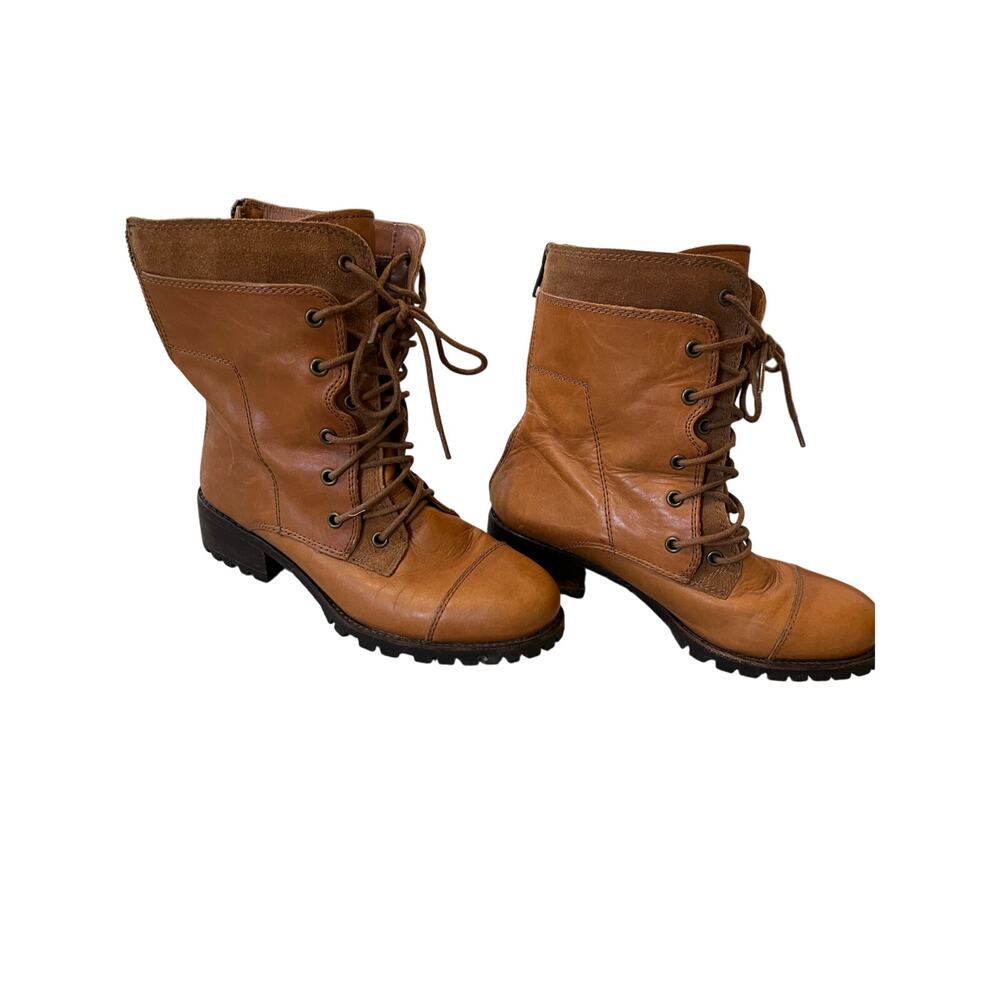Vintage Staccato Camel Brown Leather Combat Boots Back Zipper Size 5.5 /220 Y2K